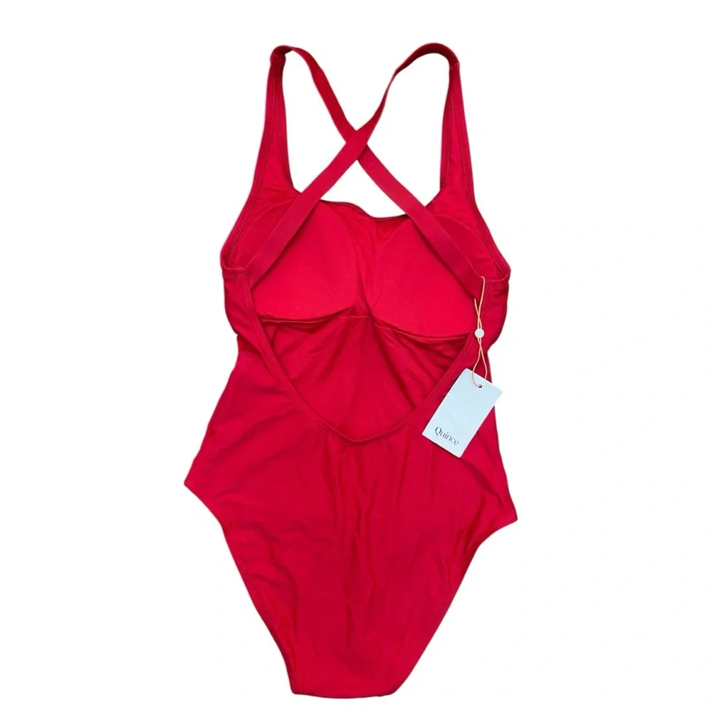 Quince Italian Cross-Back One-Piece Swimsuit Red Size Medium NWT - Picture 4 of 5